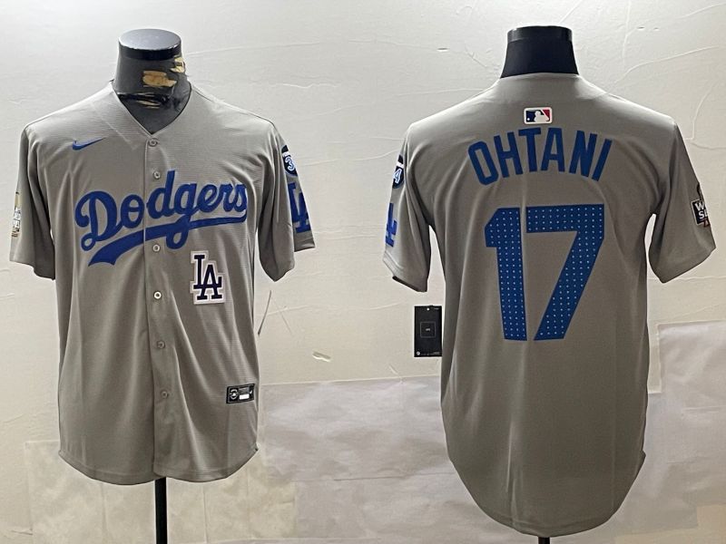 Men Los Angeles Dodgers #17 Ohtani Grey Game 2024 Nike MLB Jersey style 112013